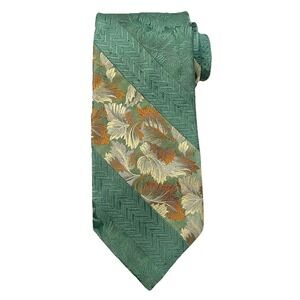 Vtg Japanese Kimono Nishijin-ori Silk Obi Tie Green Gold Floral Made in Japan